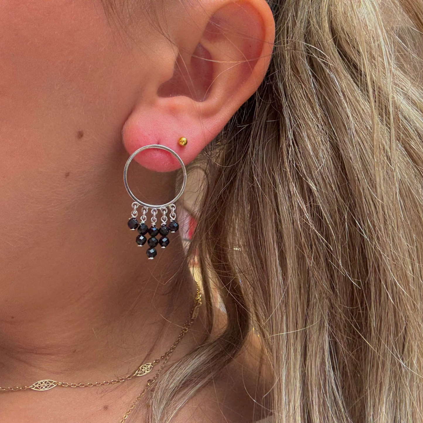 Boucles D'Oreilles Cercle Intemporel Pierre naturelle