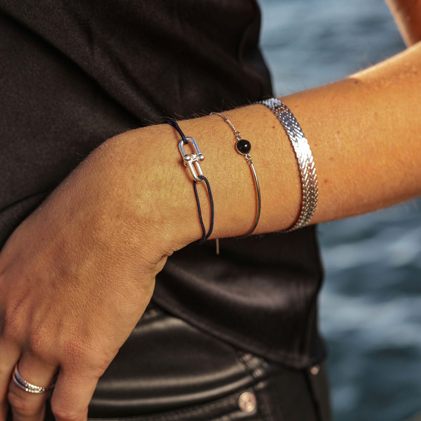 Bracelet jonc double tresse réglable