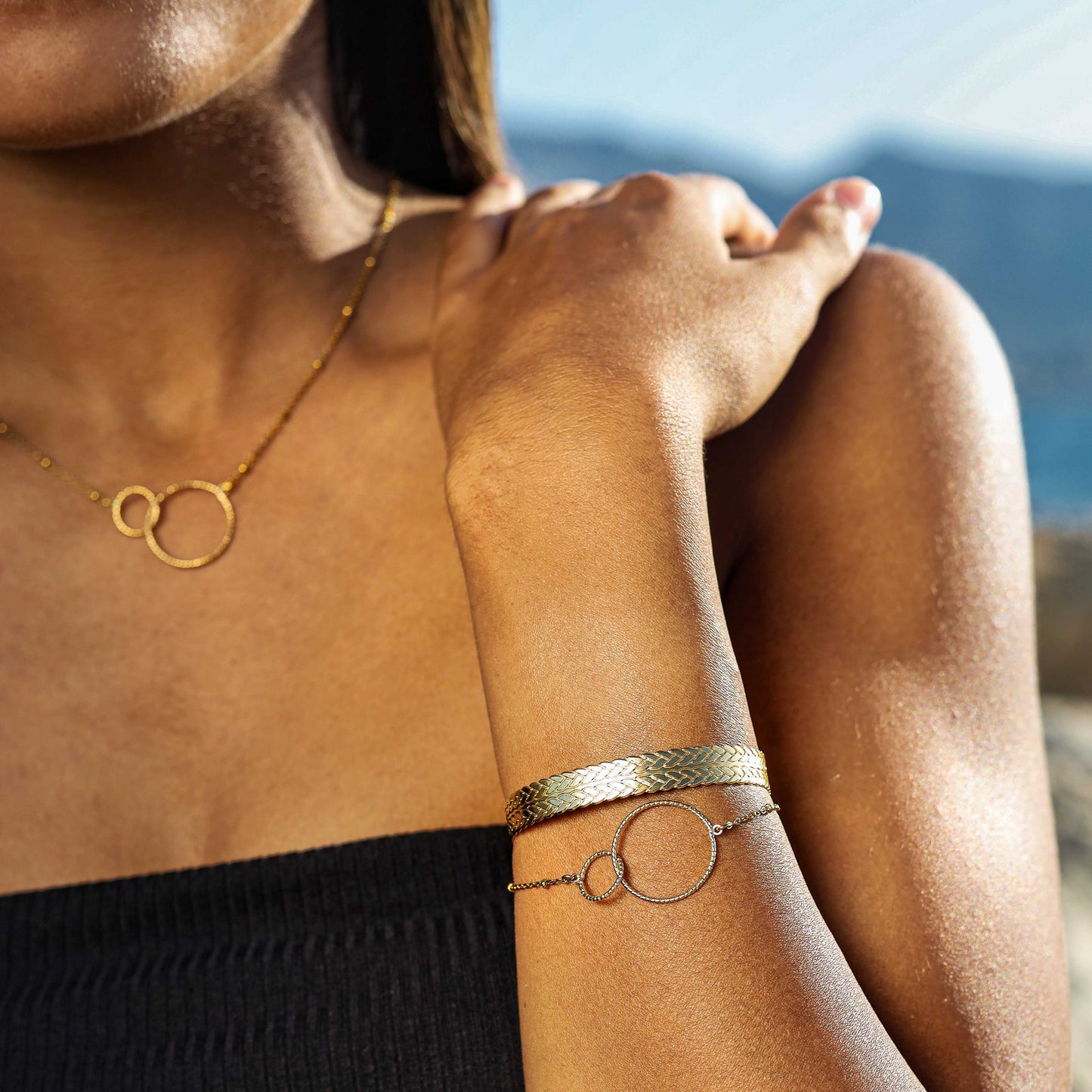 Bracelet jonc double tresse réglable