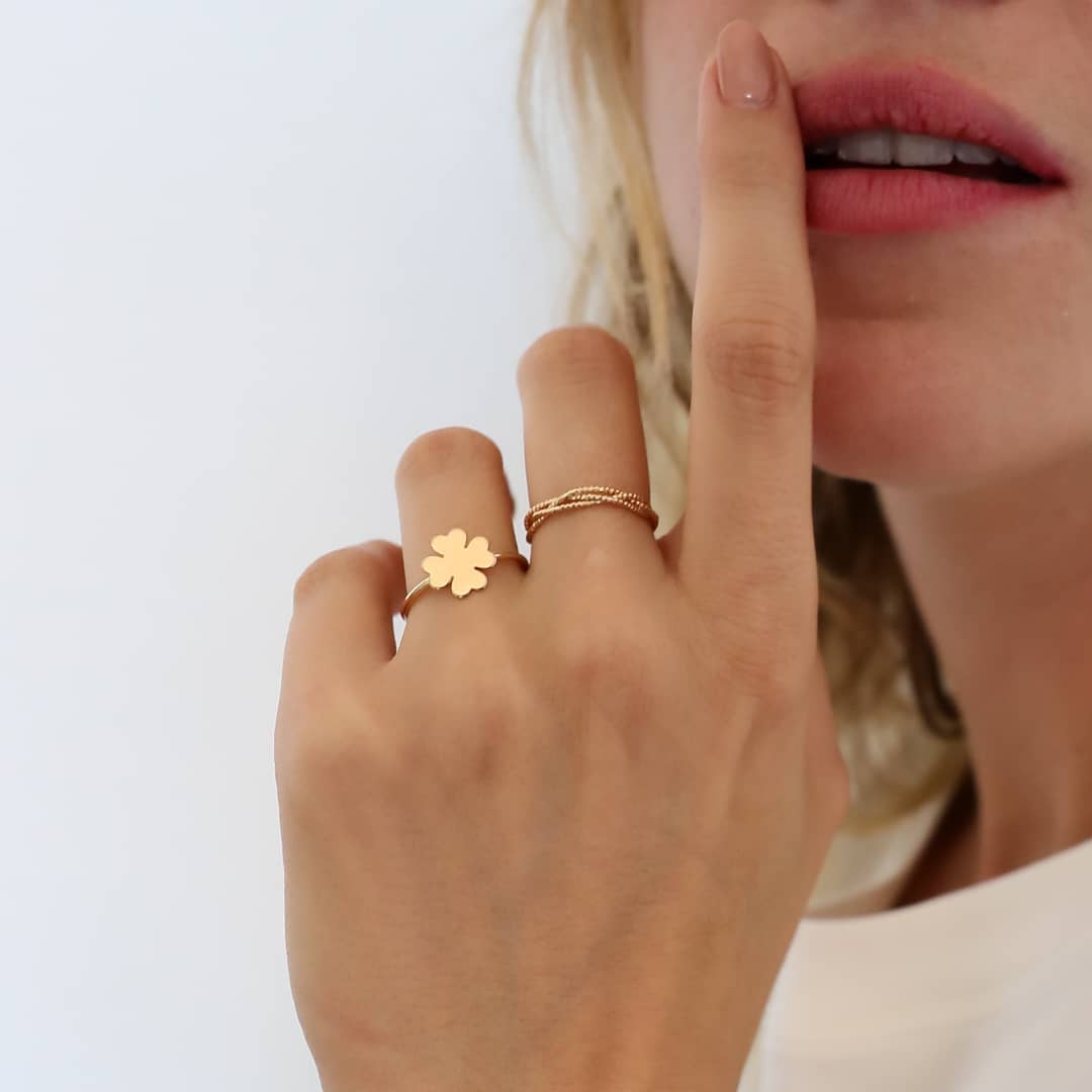 bague trèfle ajustable doré