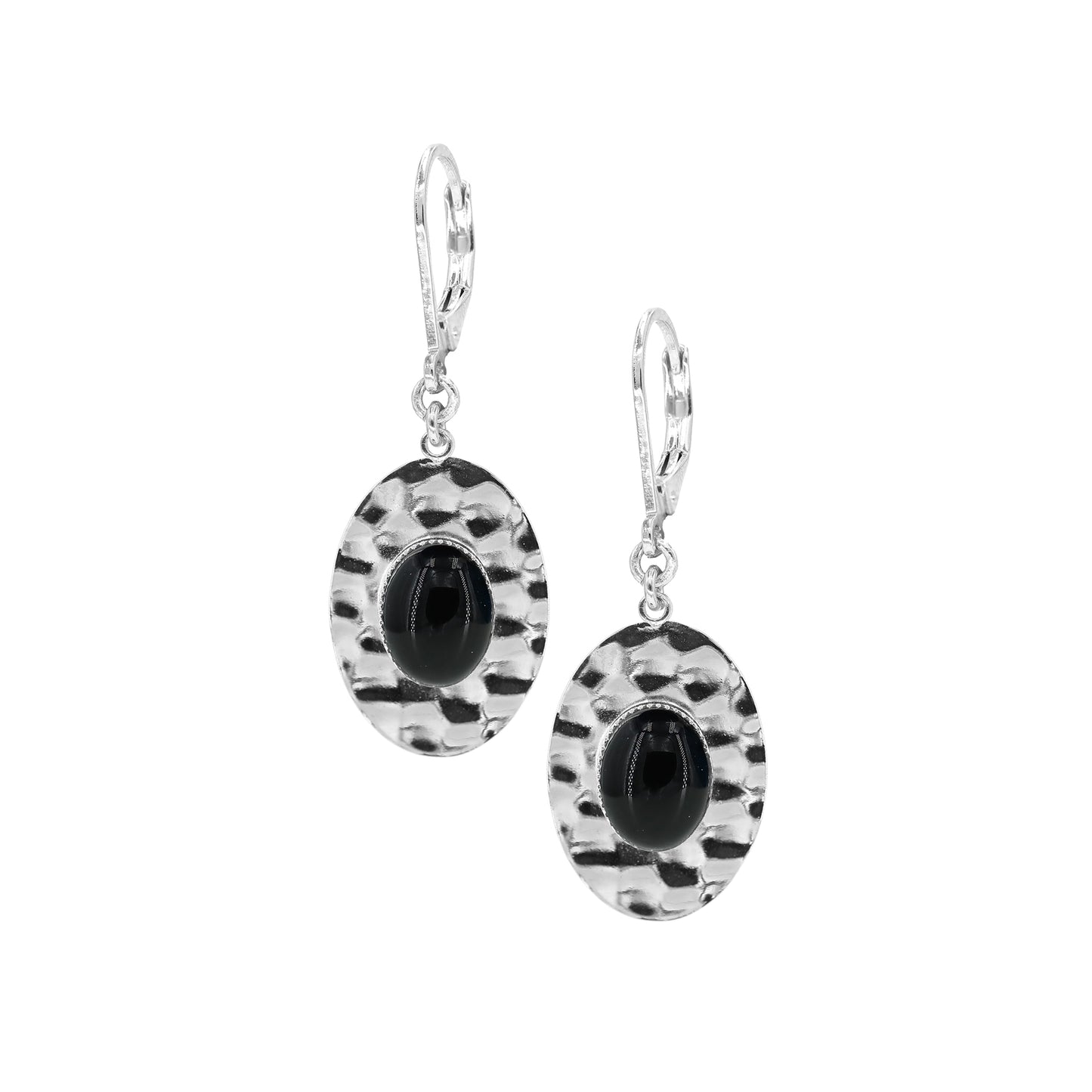 boucles martelées argent pierre agate noir