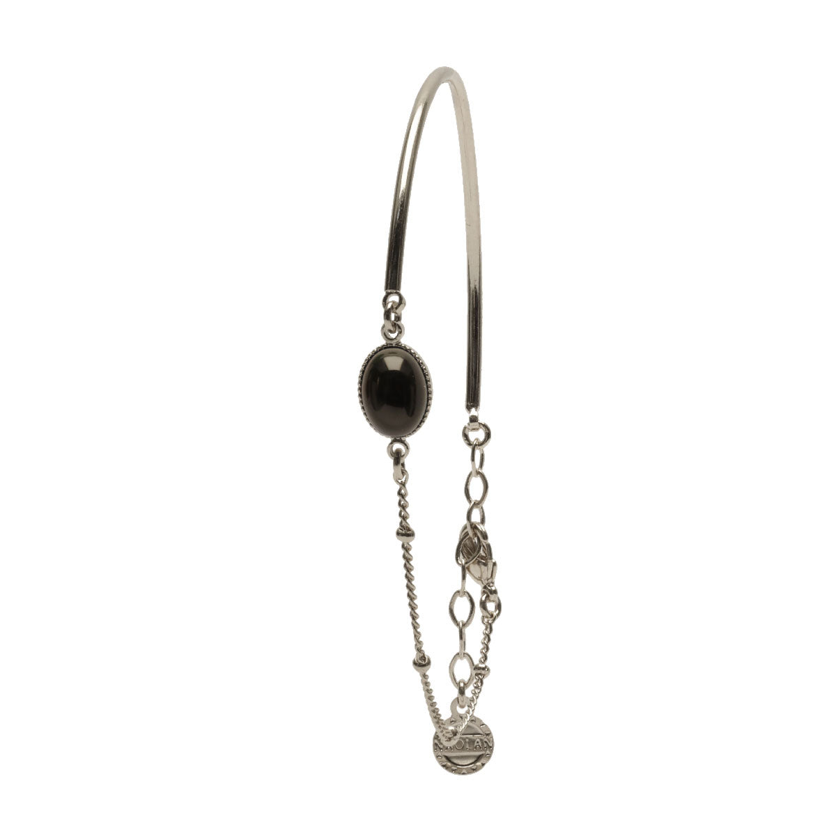 Mi chaine-mi jonc ajustable argent pierre agate noir
