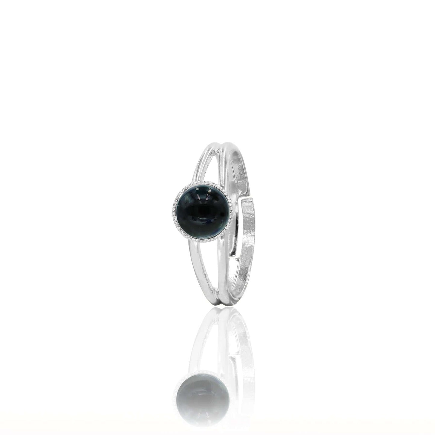 bague ajustable argenté agate noir
