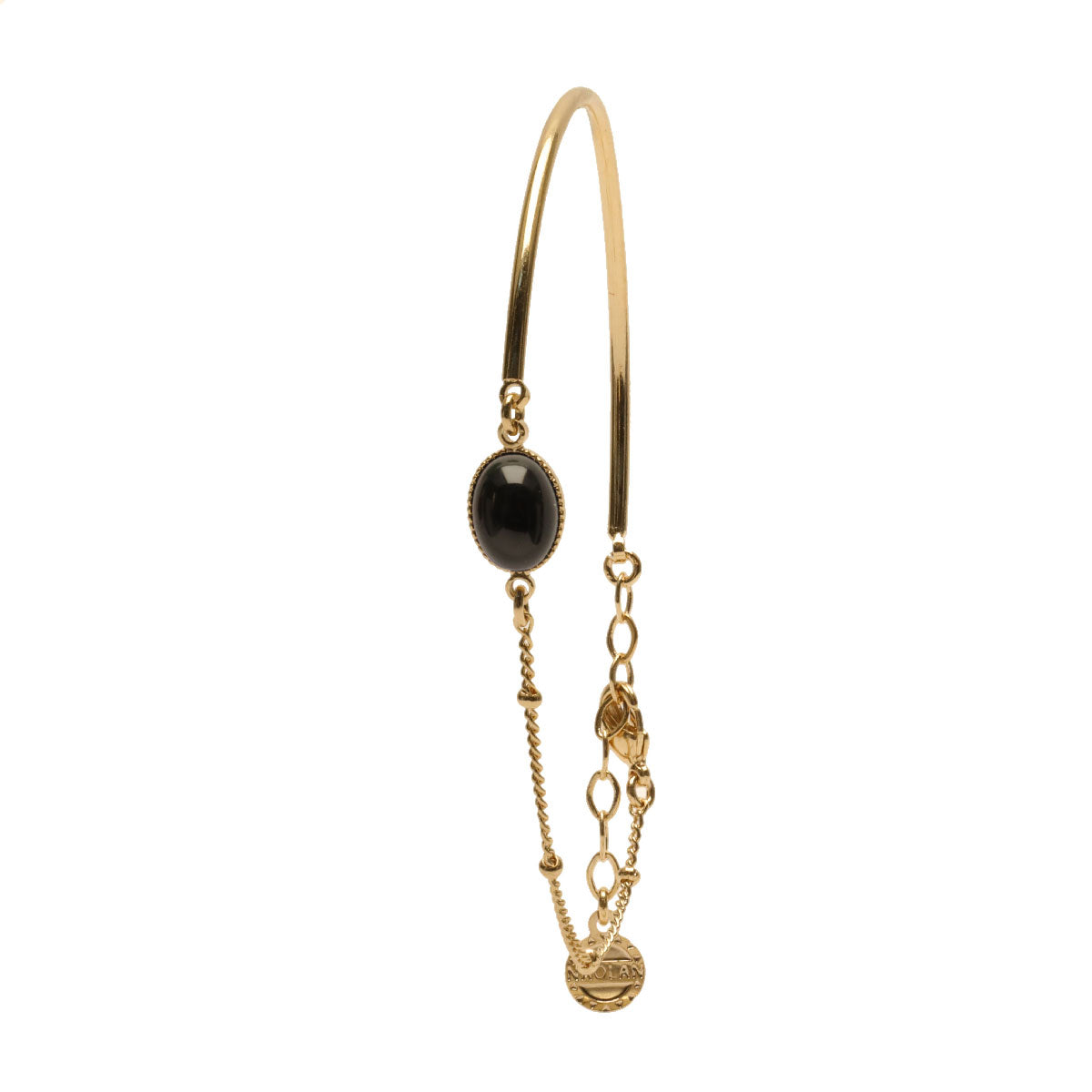 Mi chaine-mi jonc ajustable doré pierre agate noir