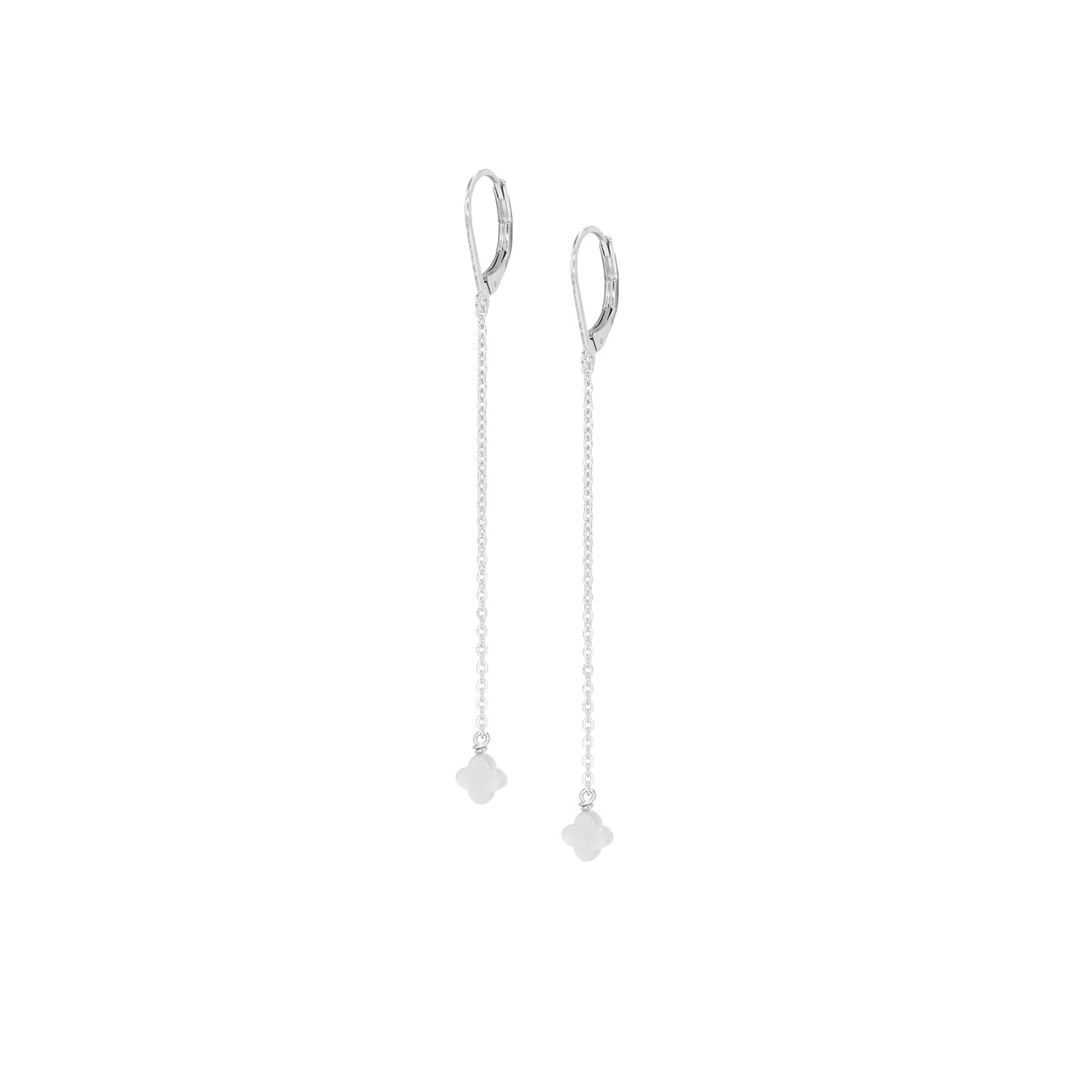 boucle chaine argenté nacre blanche trèfle