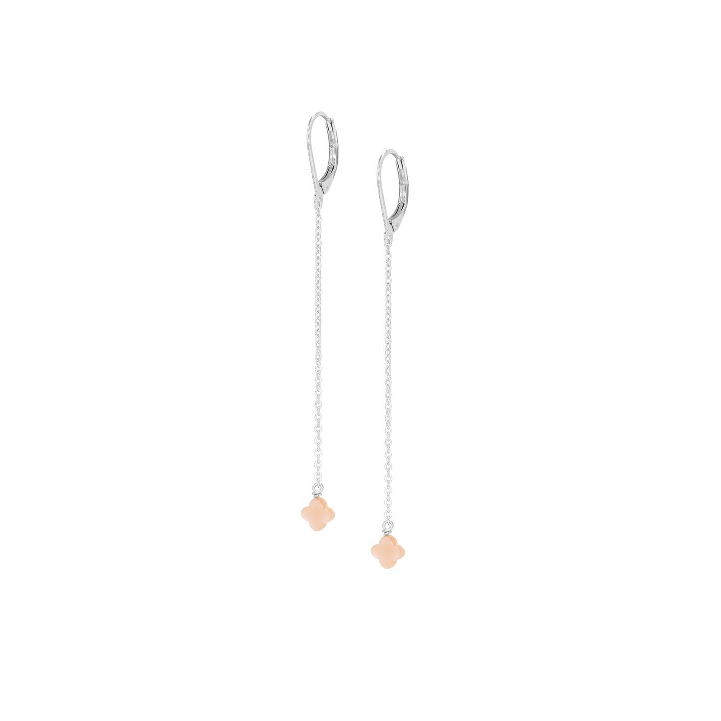 boucle chaine argenté nacre rose trèfle