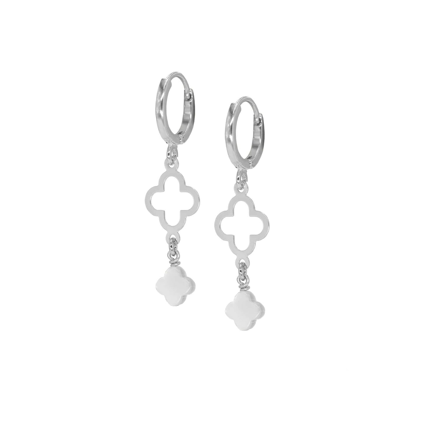 Boucles croix romane nacre blanche