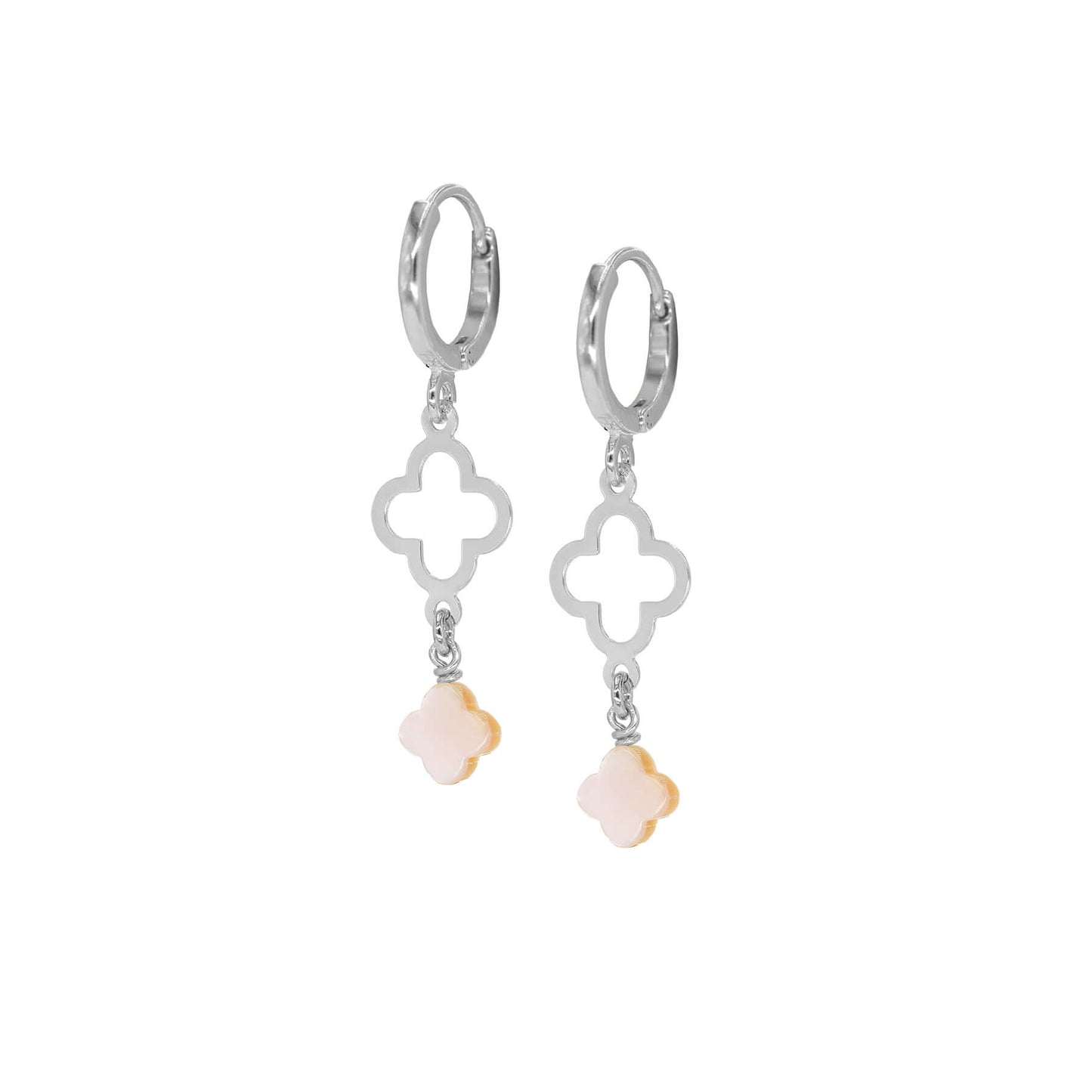 Boucles croix romane argent nacre rose