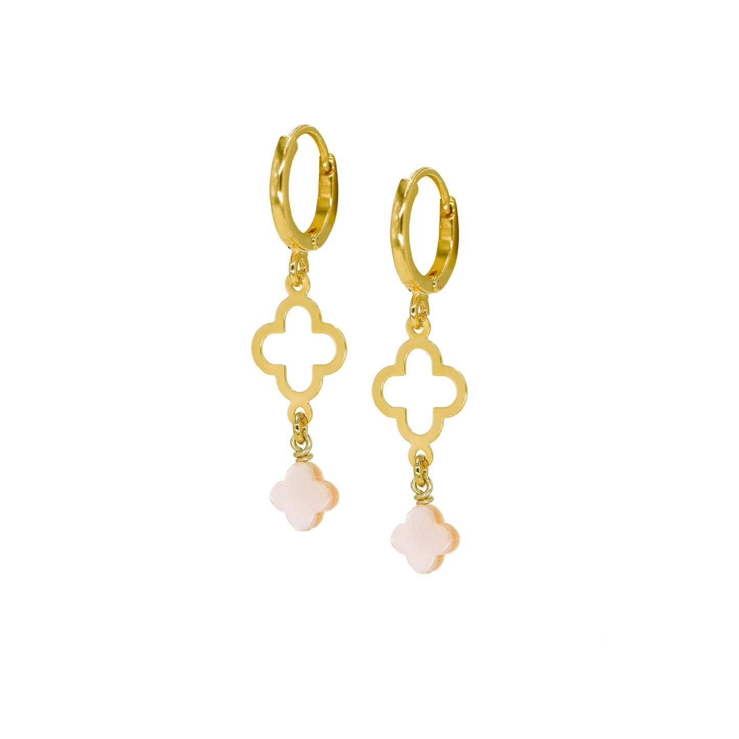 Boucles croix romane doré nacre rose