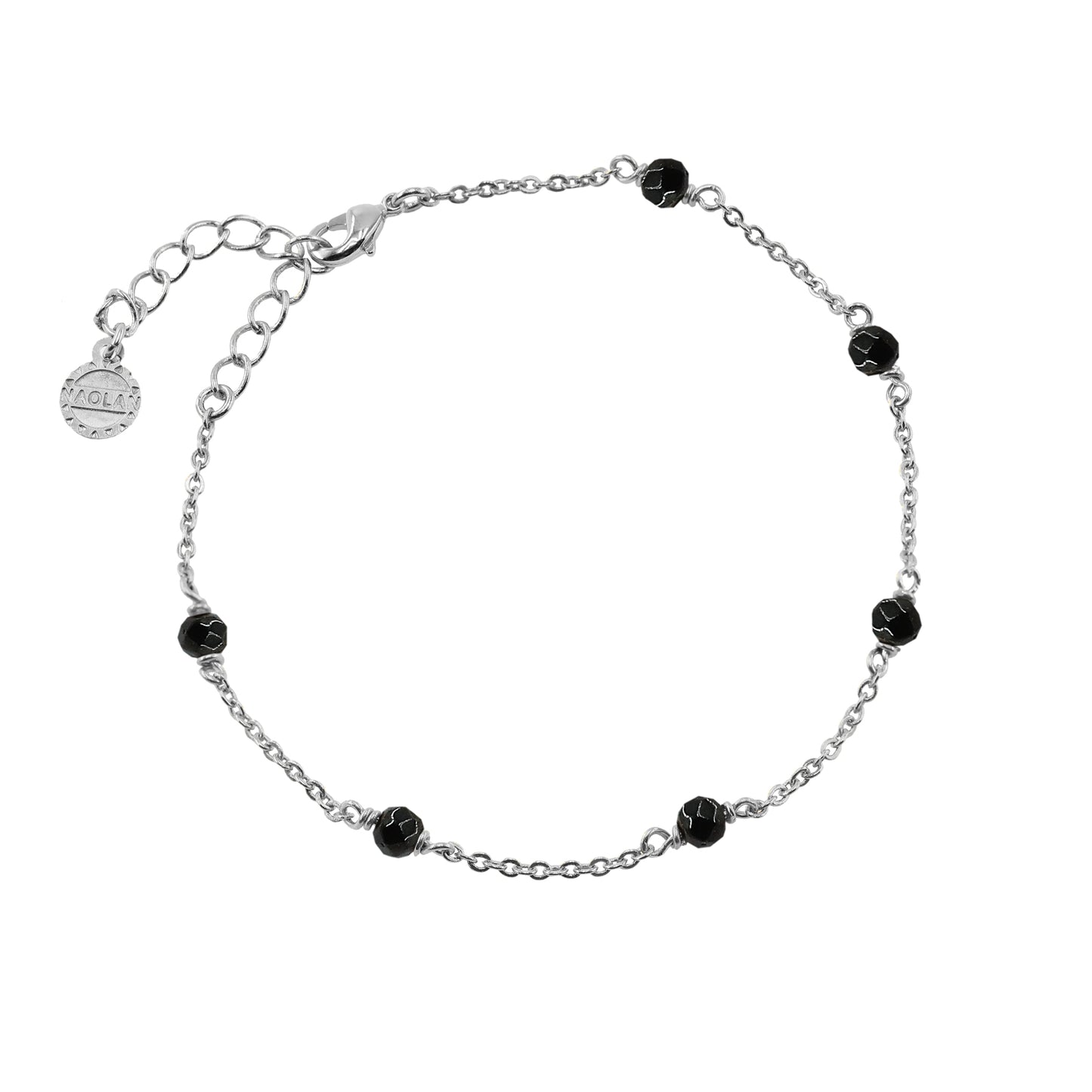 Bracelet ajustable argent pierre agate noir