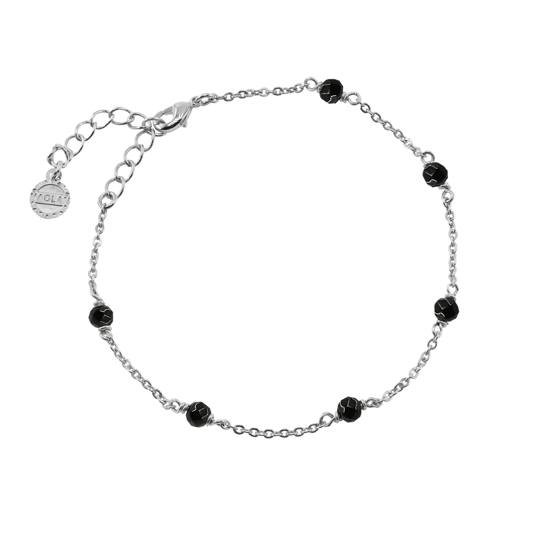Bracelet ajustable argent pierre agate noir