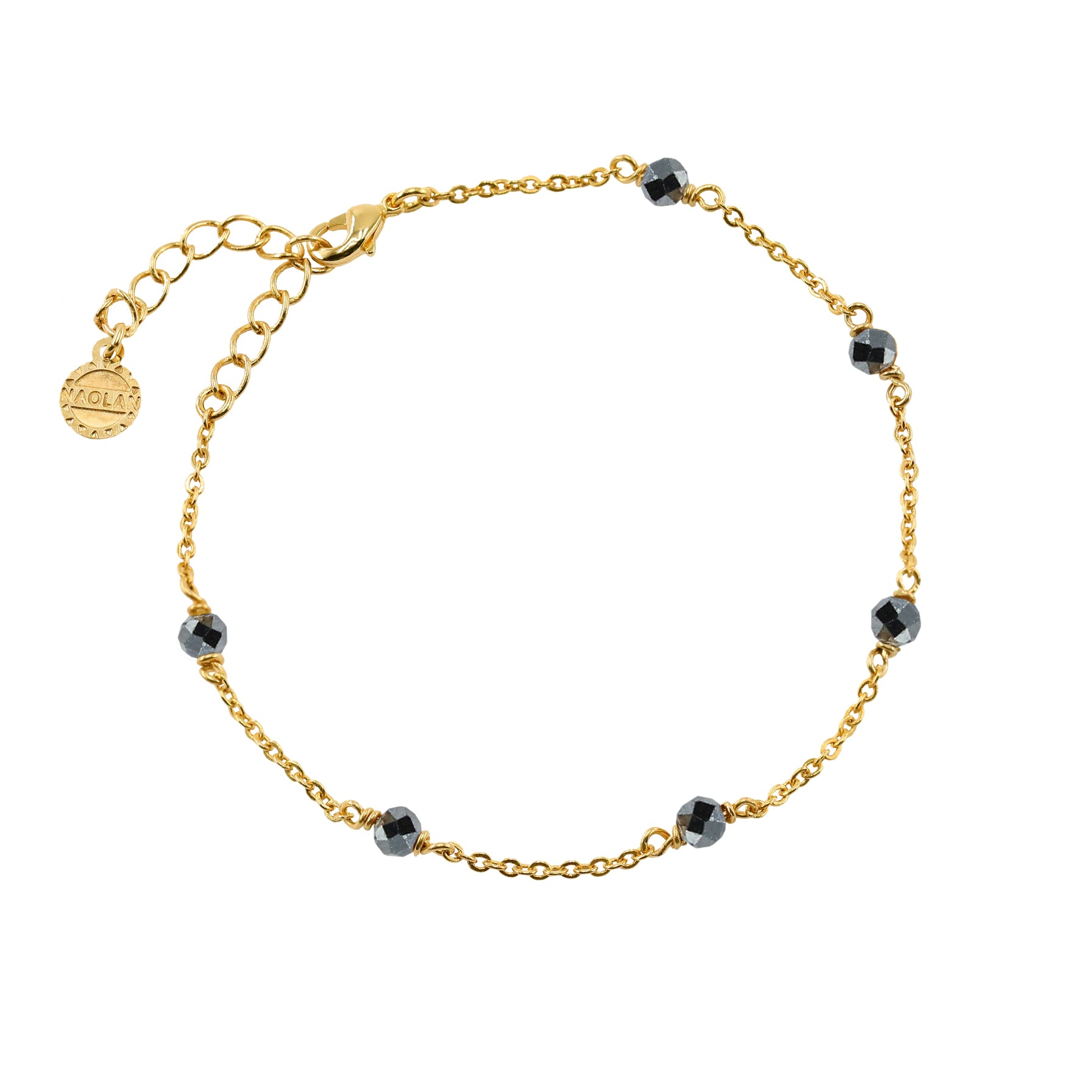 Bracelet ajustable doré pierre Hematite