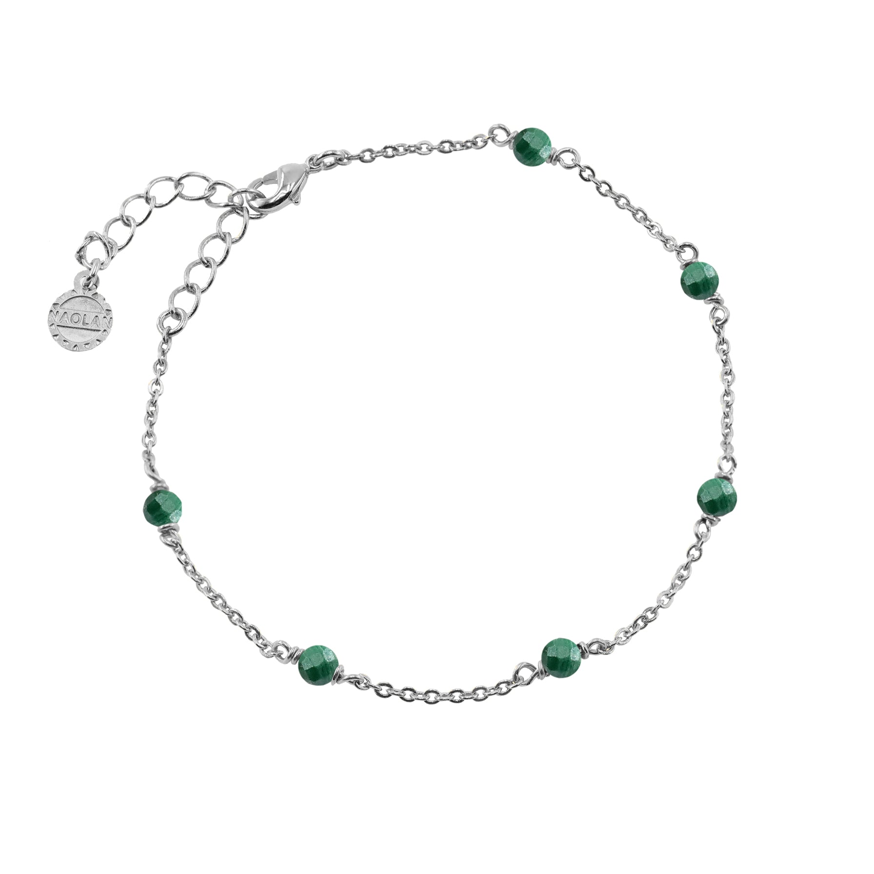 Bracelet ajustable argent pierre malachite