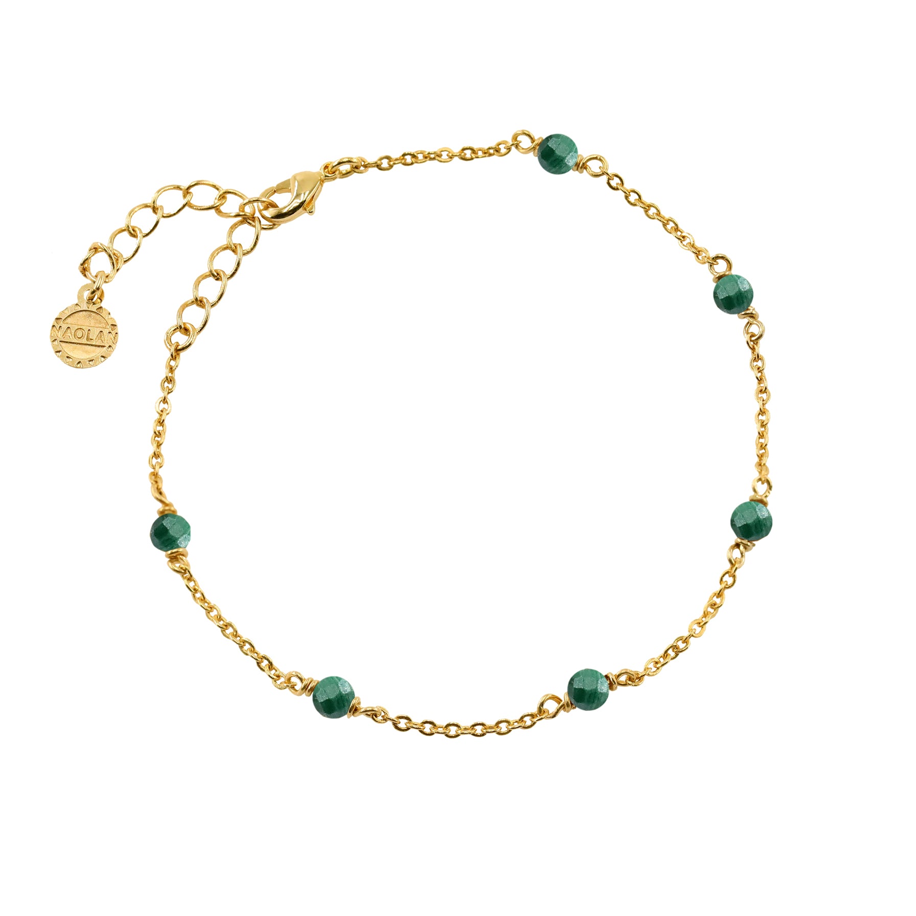Bracelet ajustable doré pierre malachite