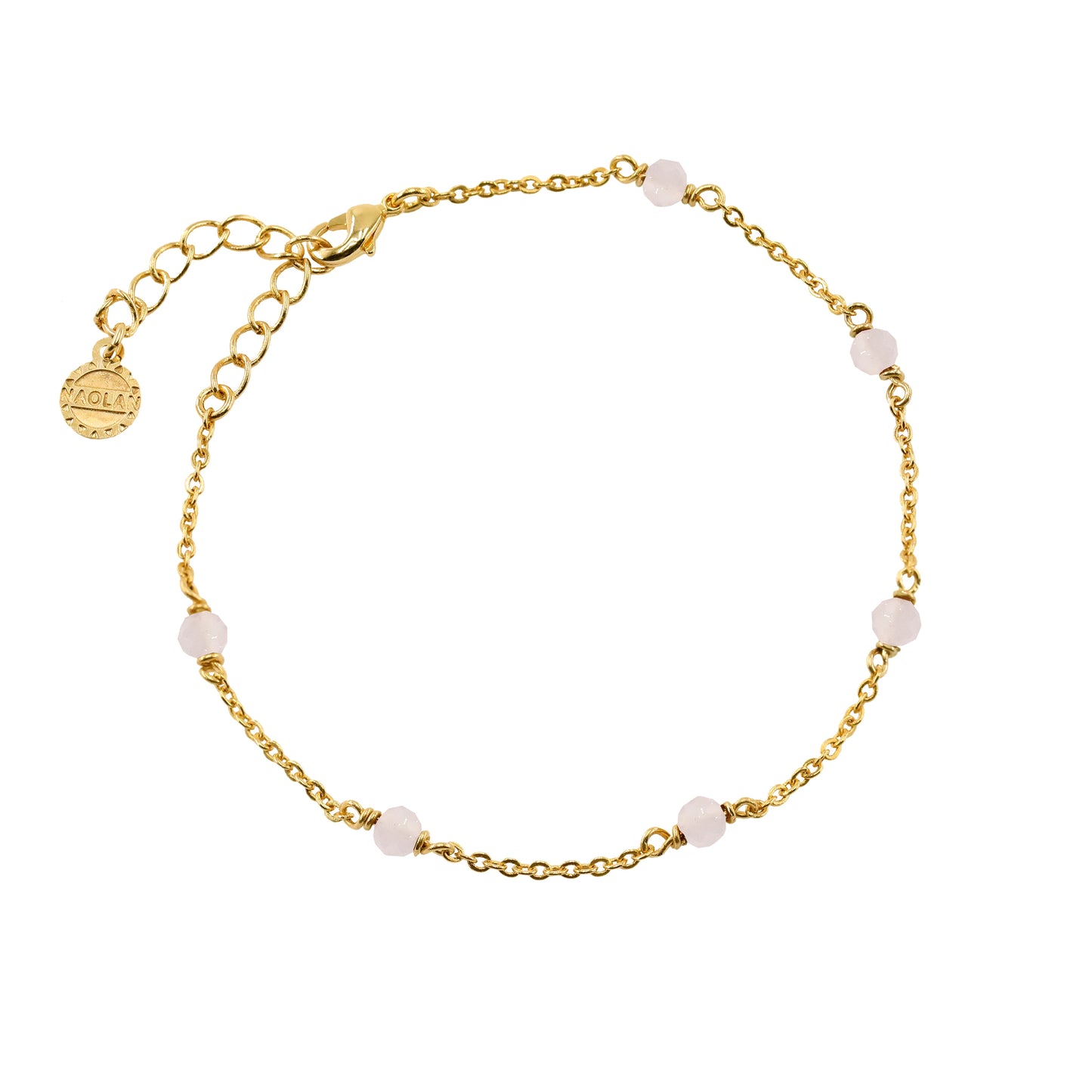 Bracelet ajustable doré pierre quartz rose