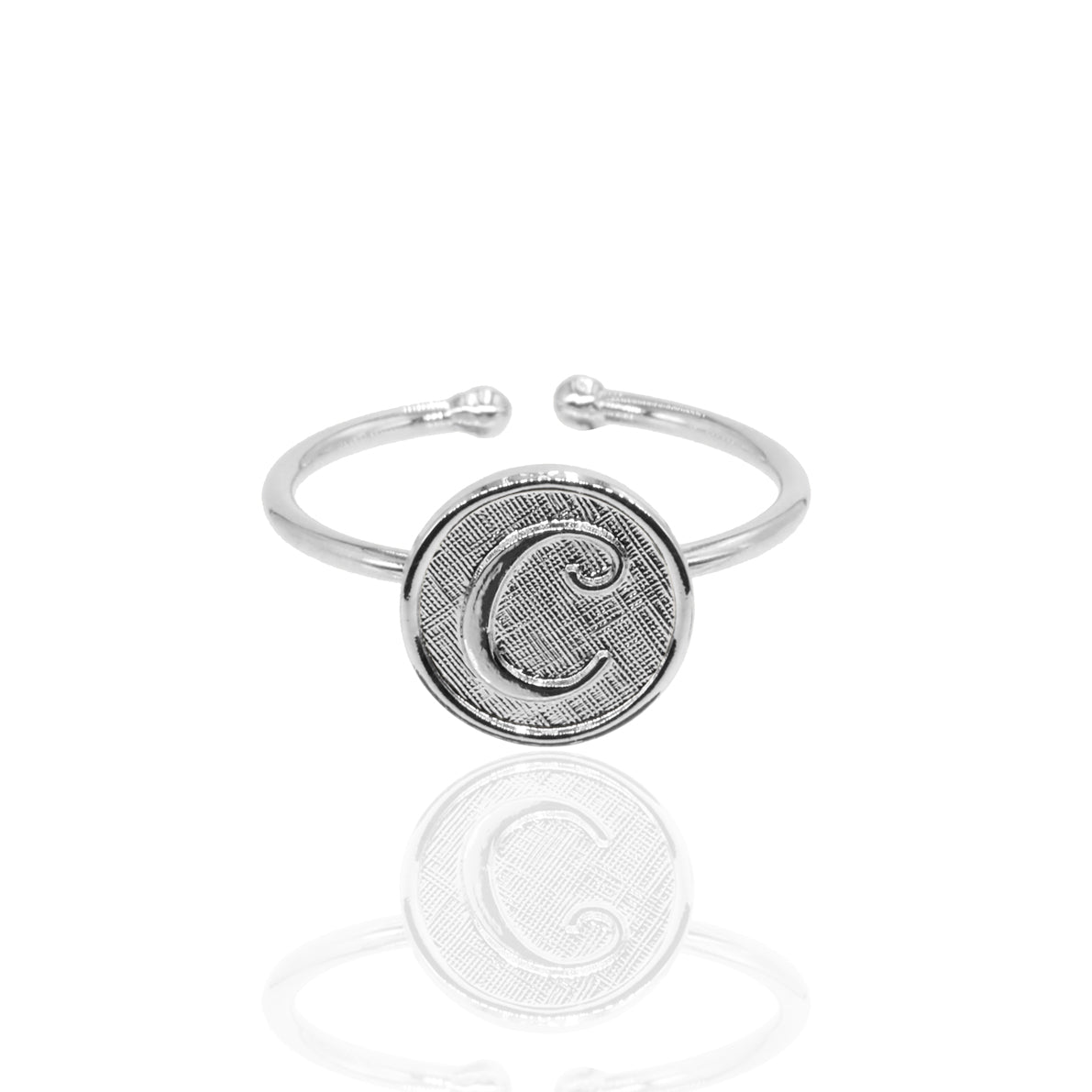 bague initiale C argent ajustable