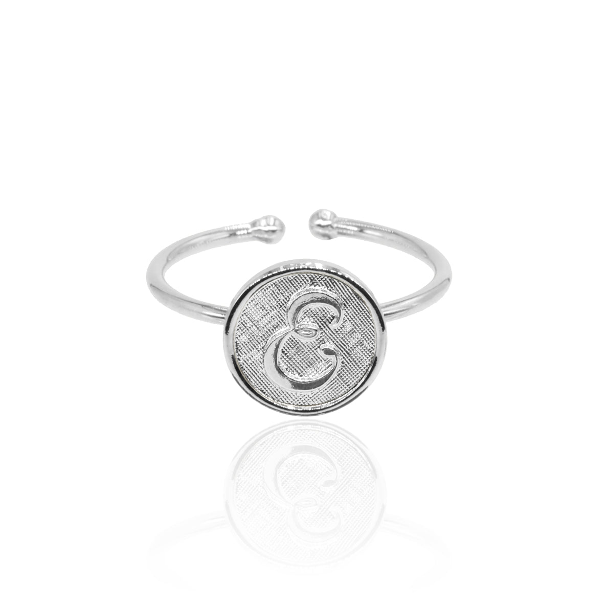Bague initiale lettre E argent ajustable
