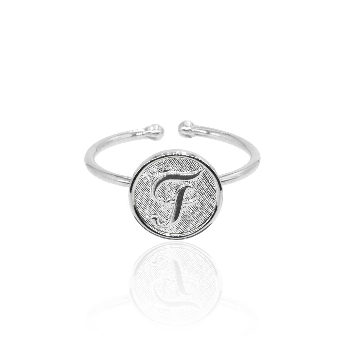 Bague initiale lettre F ajustable argent