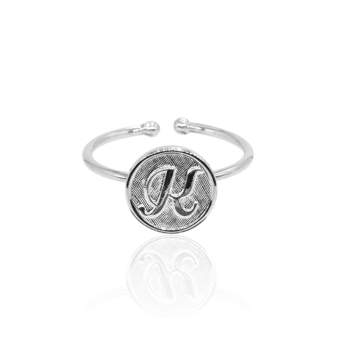 Bague initiale lettre K ajustable argent