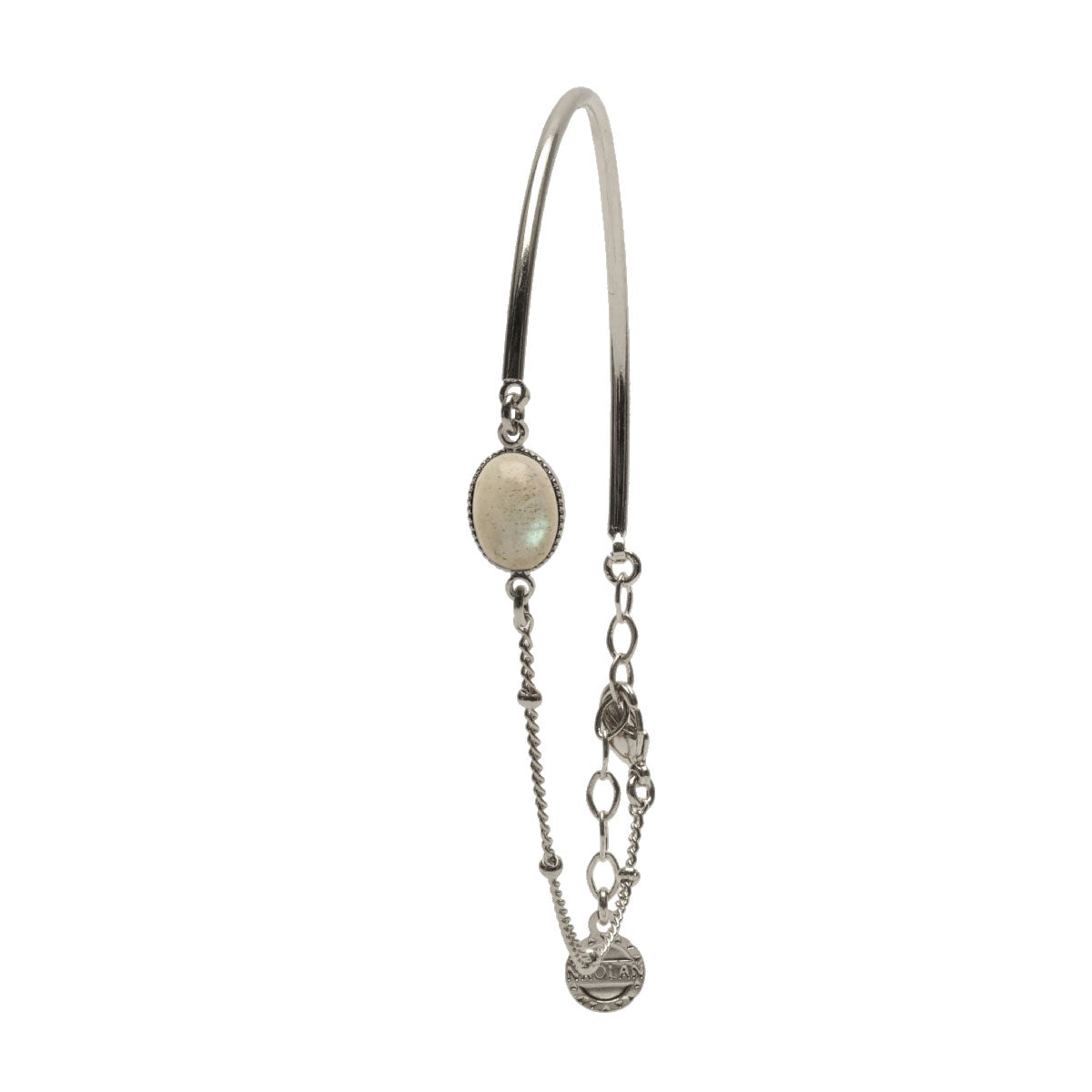 Mi chaine-mi jonc ajustable argent pierre labradorite