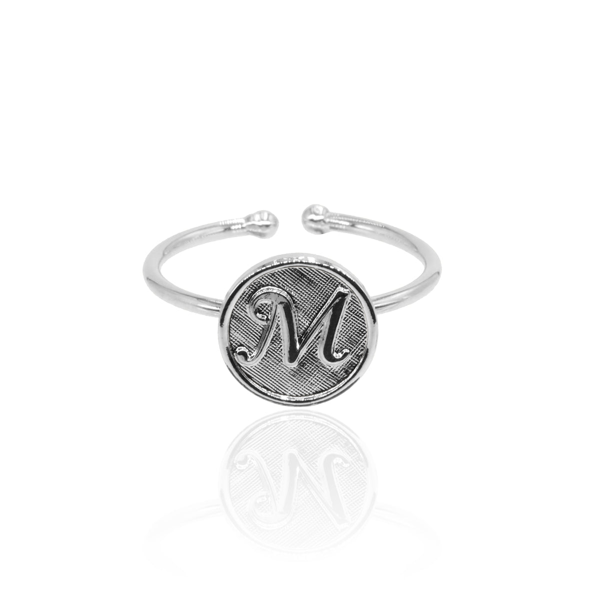 Bague initiale lettre M argent ajustable