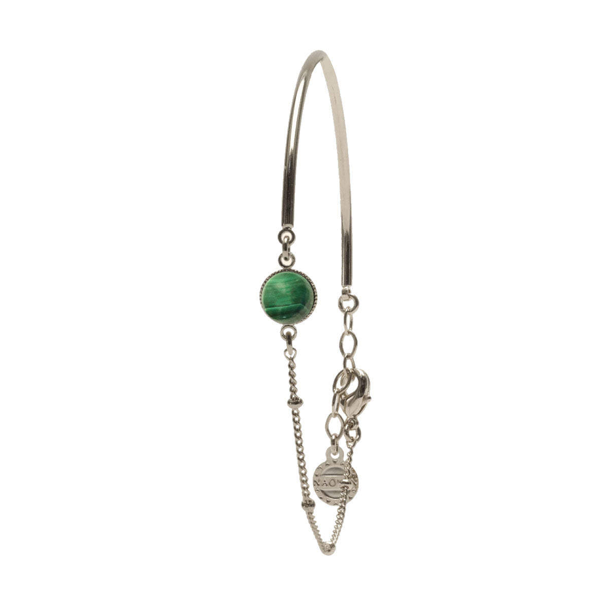 Mi chaine-mi jonc argent pierre malachite