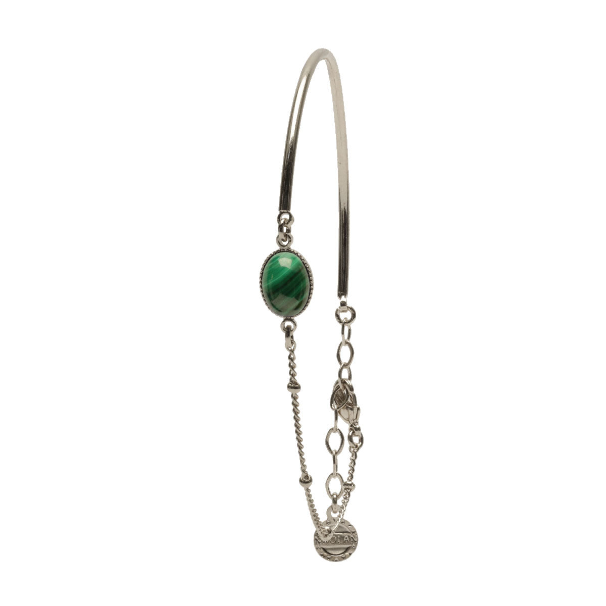 Mi chaine-mi jonc ajustable argent pierre malachite