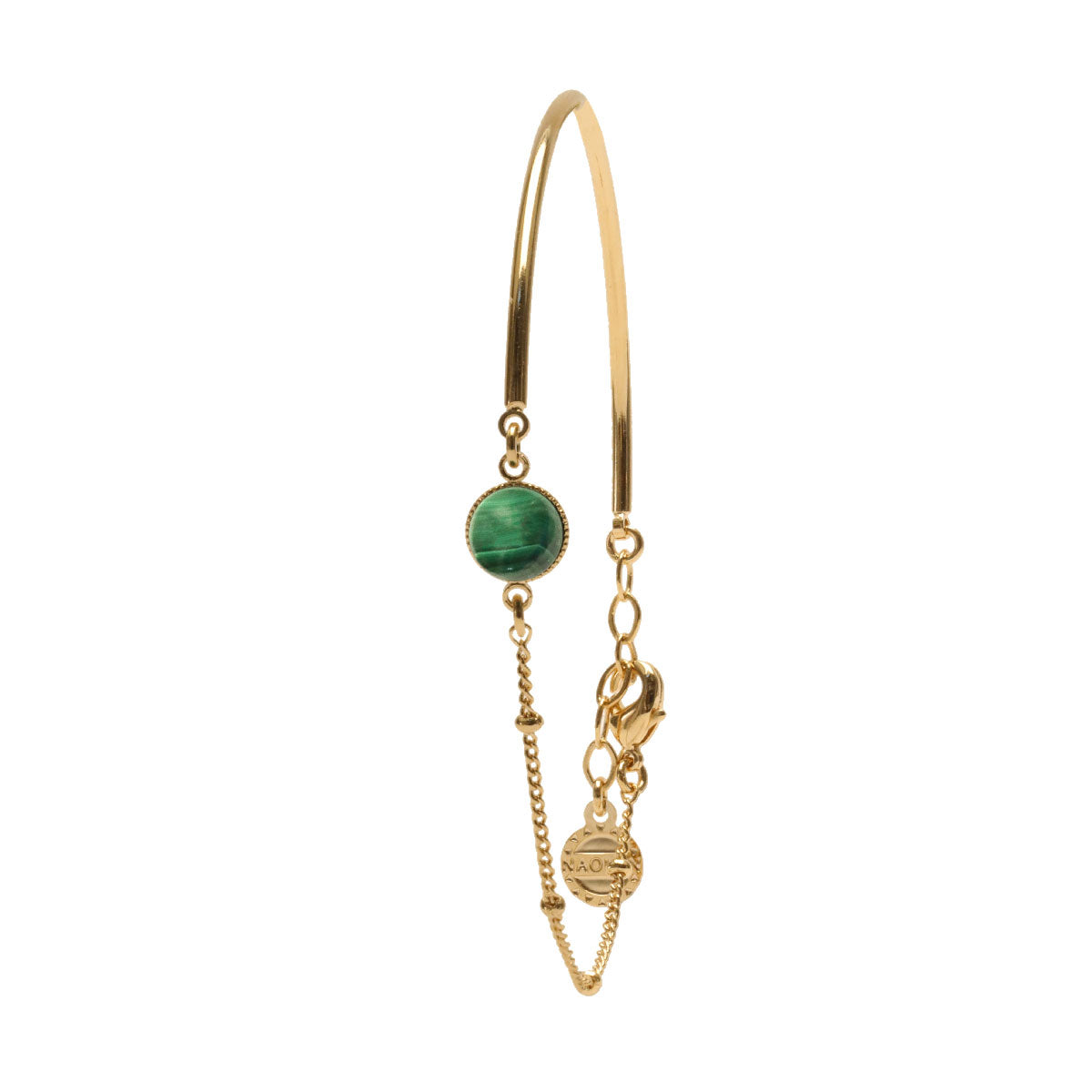 Mi chaine-mi jonc doré pierre malachite