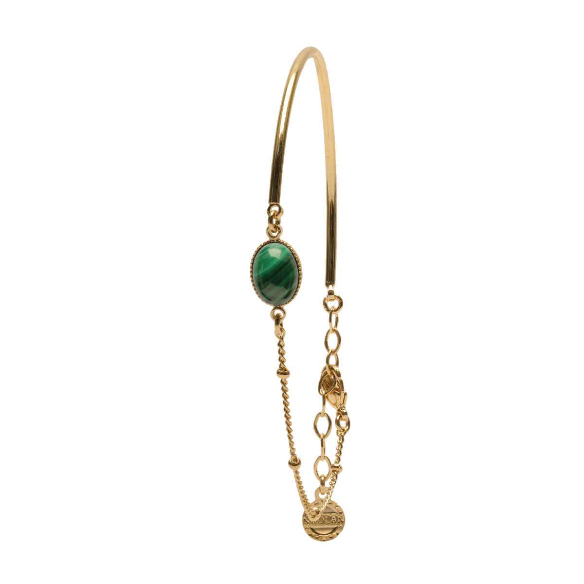 Mi chaine-mi jonc ajustable doré pierre malachite