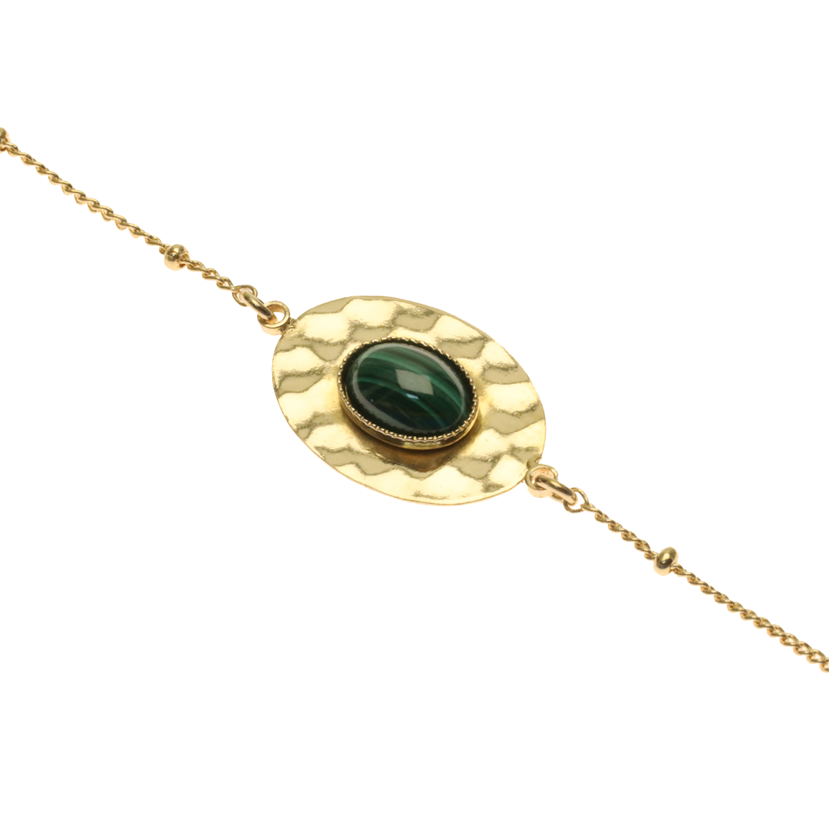 Bracelet martelée ajustable doré pierre malachite
