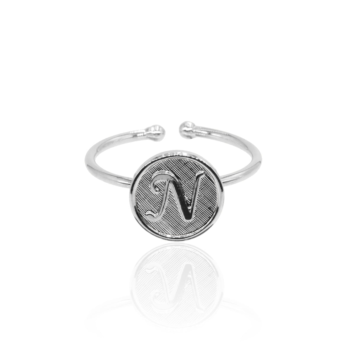 Bague initiale lettre N ajustable argent
