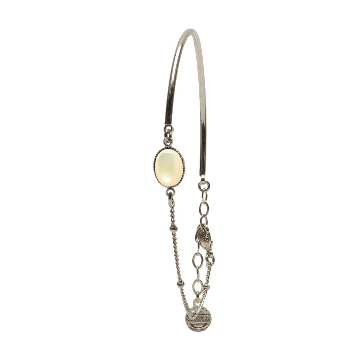 Mi chaine-mi jonc ajustable argent nacre blanche