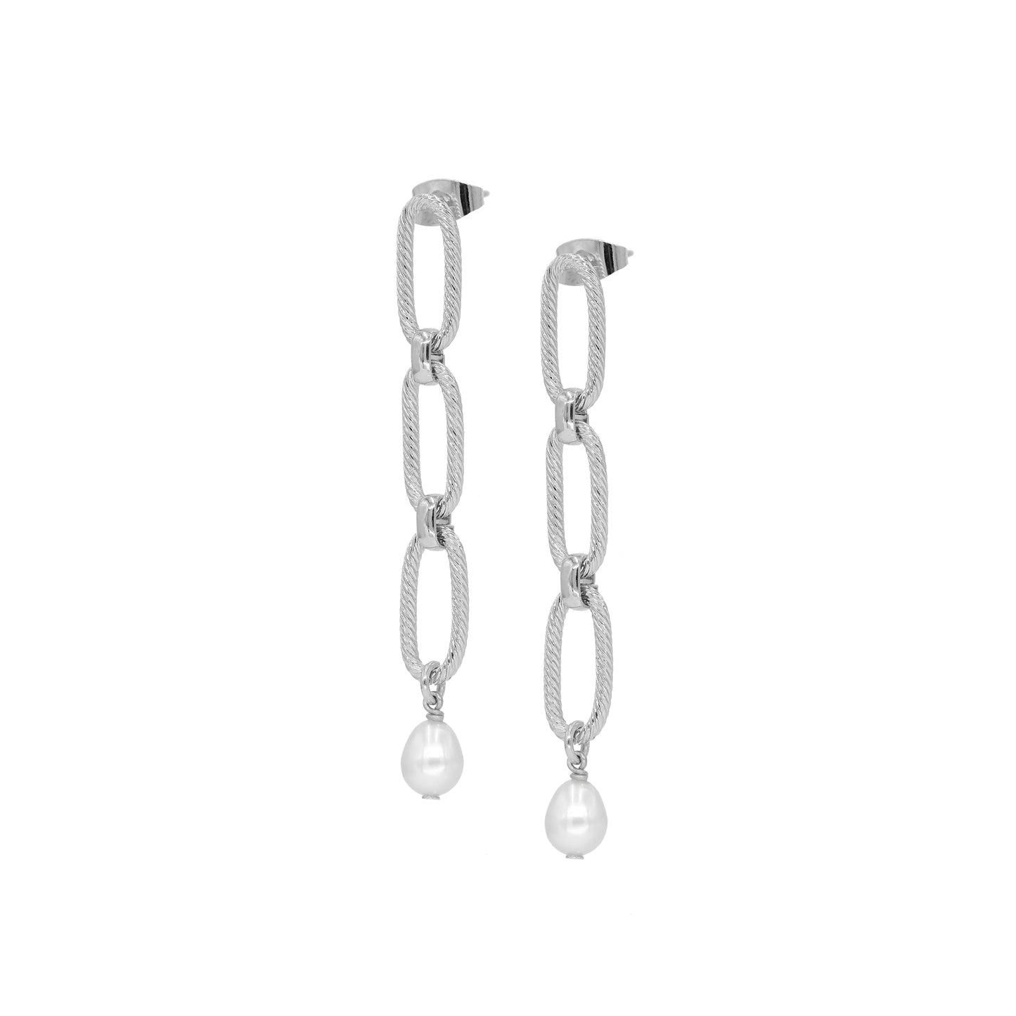 Boucles oreilles chaînes perle eau douce argent rodhié