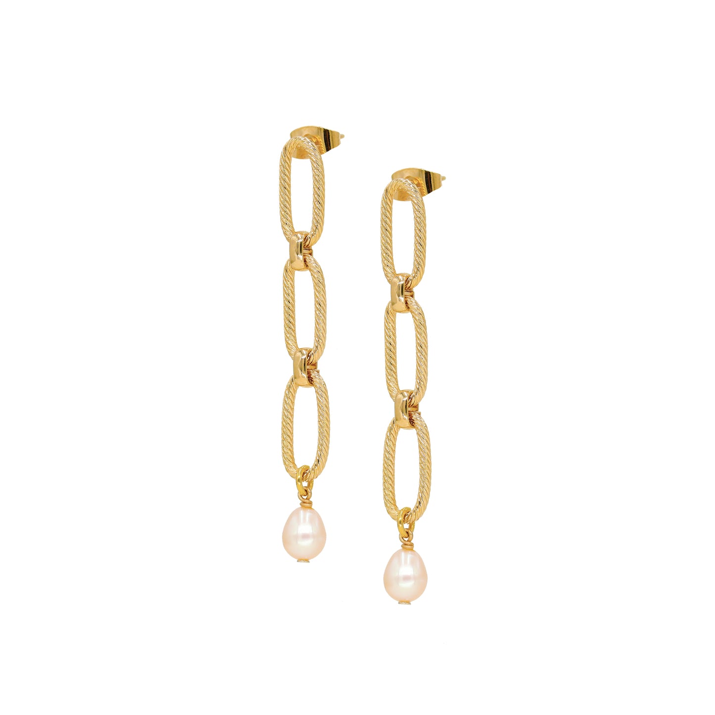 Boucles oreilles chaînes perle d'eau douce doré