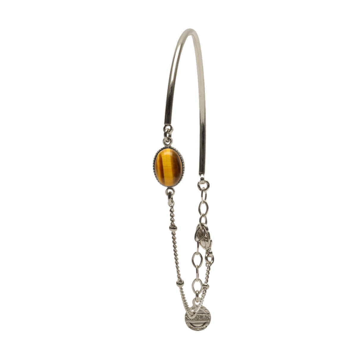 Mi chaine-mi jonc ajustable argent pierre oeil de tigre