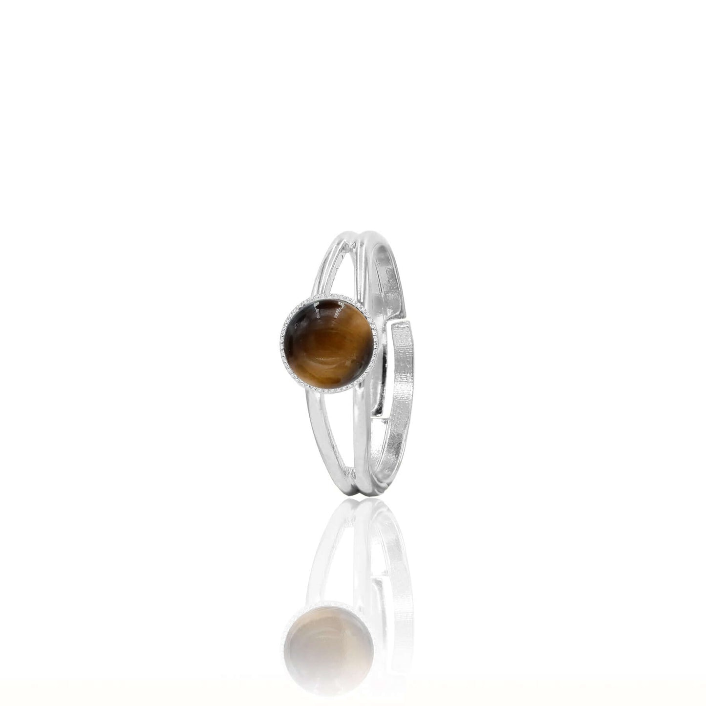 bague ajustable oeil-de-tigre argent