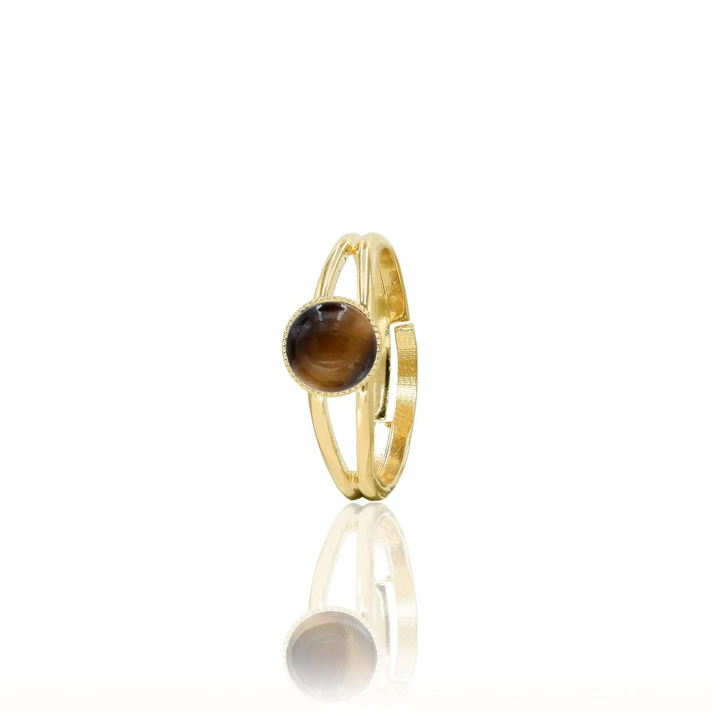 bague ajustable oeil-de-tigre doré
