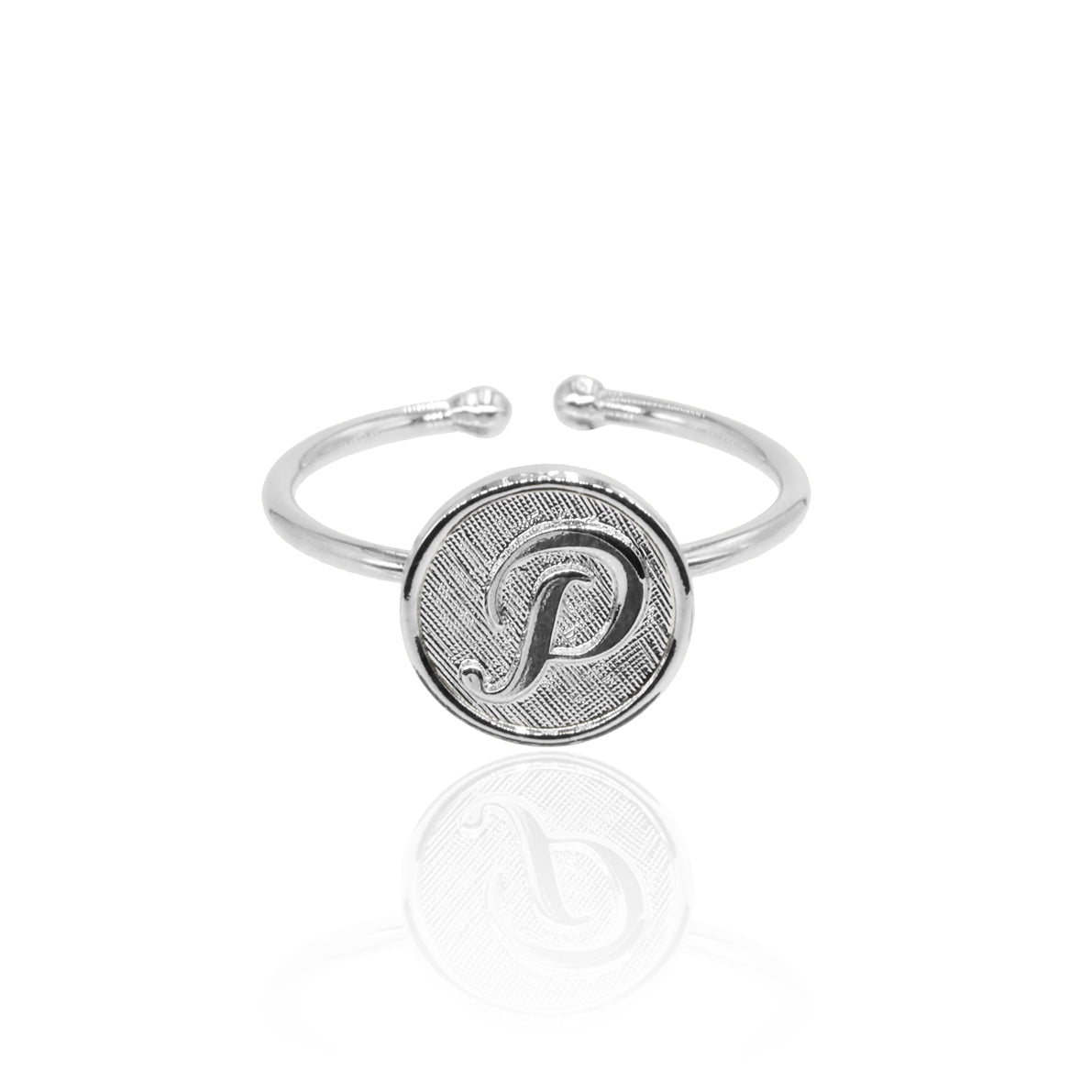 Bague initiale lettre P ajustable argenté