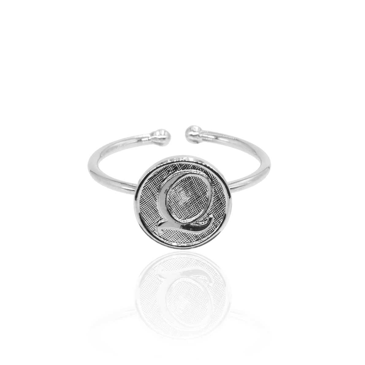 Bague initiale lettre Q ajustable argenté