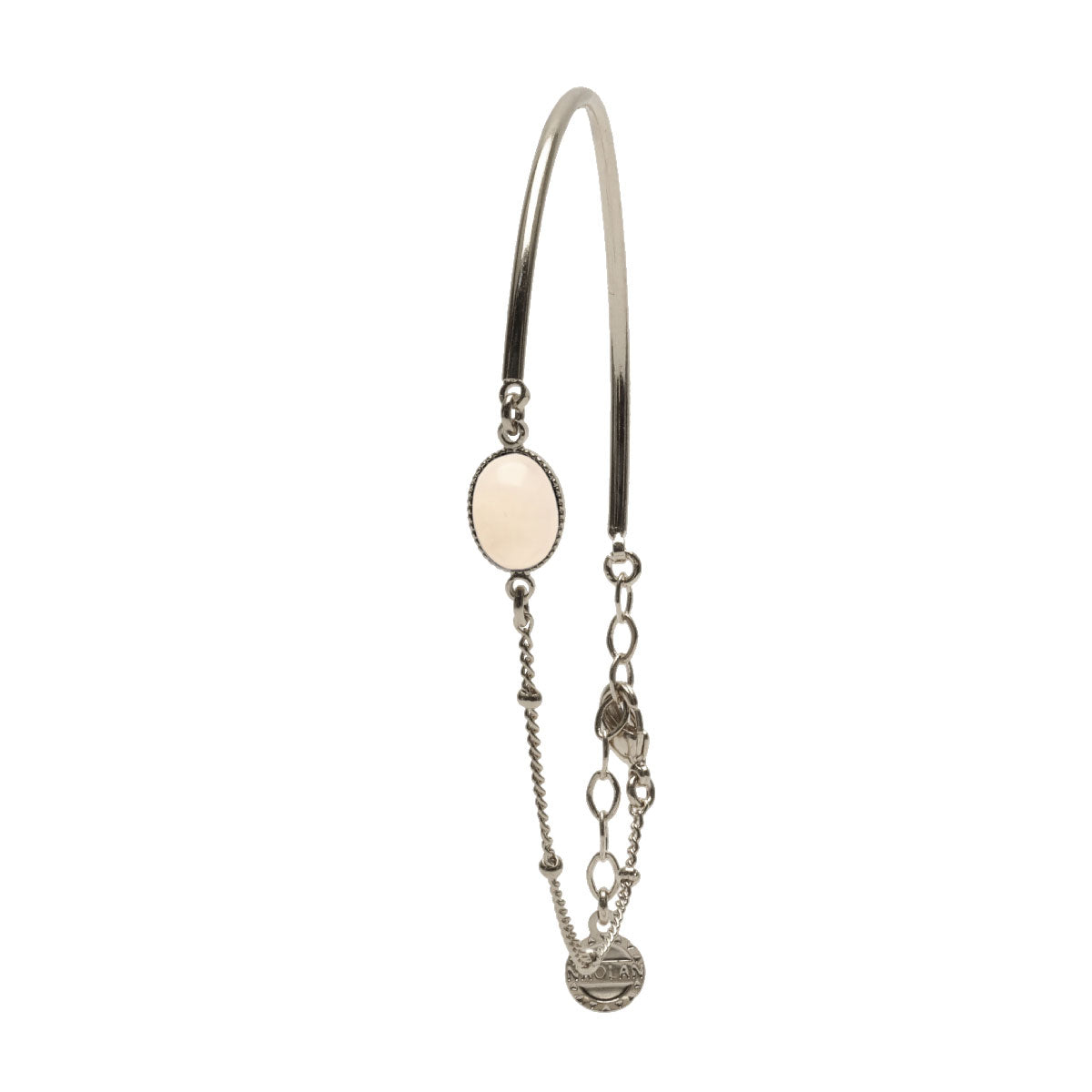 Mi chaine-mi jonc ajustable argent pierre quartz rose