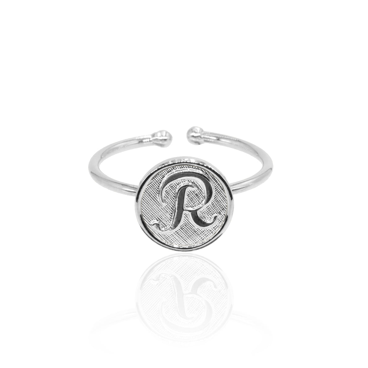 Bague initiale lettre R ajustable argenté