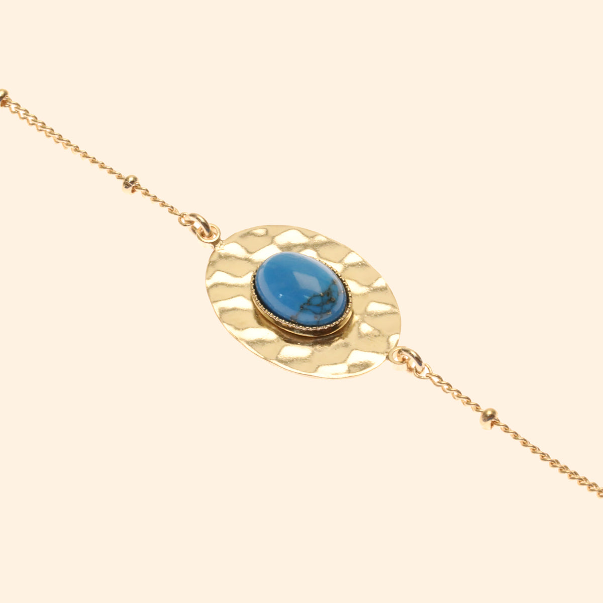 Bracelet martelée ajustable doré pierre turquoise