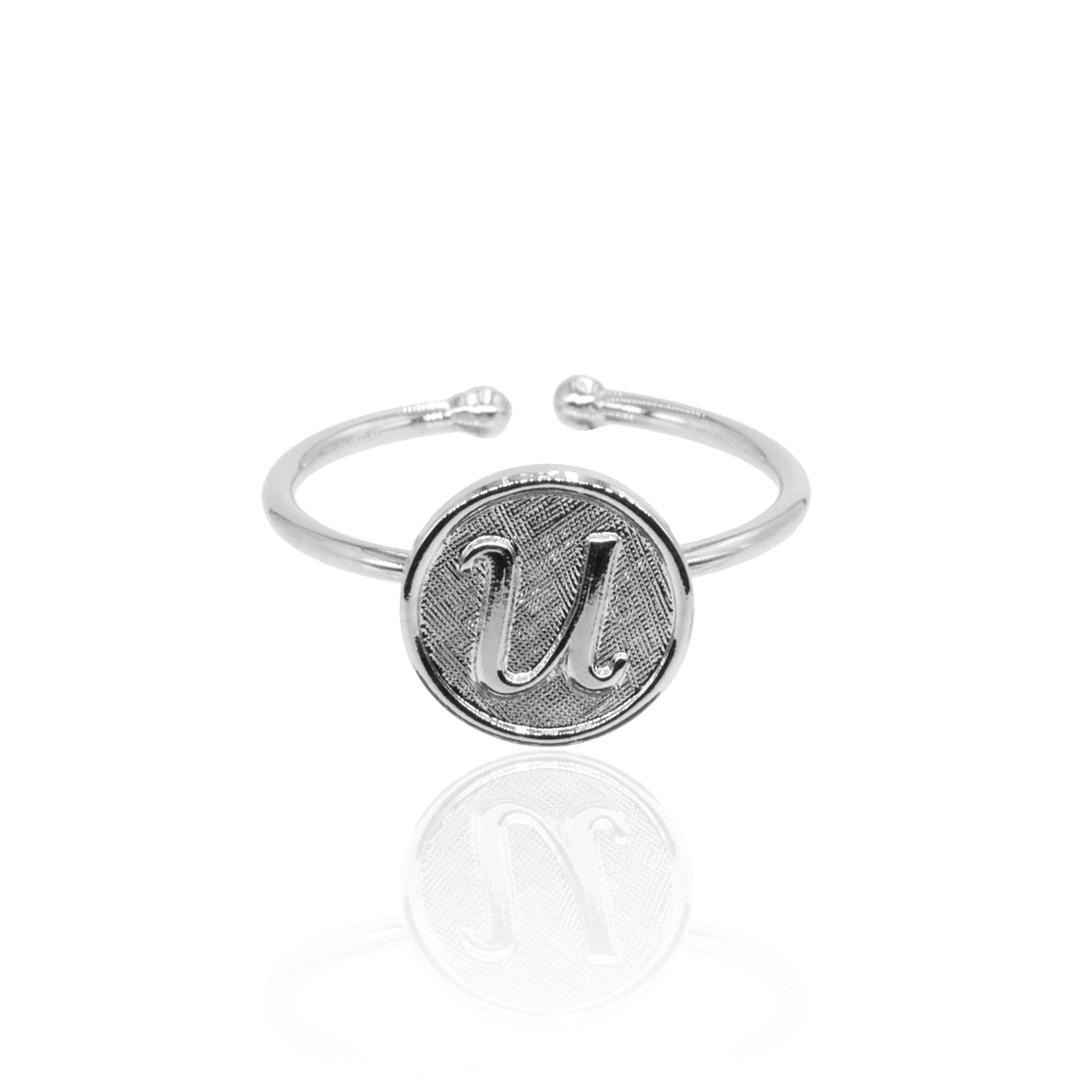 Bague initiale lettre U ajustable argenté