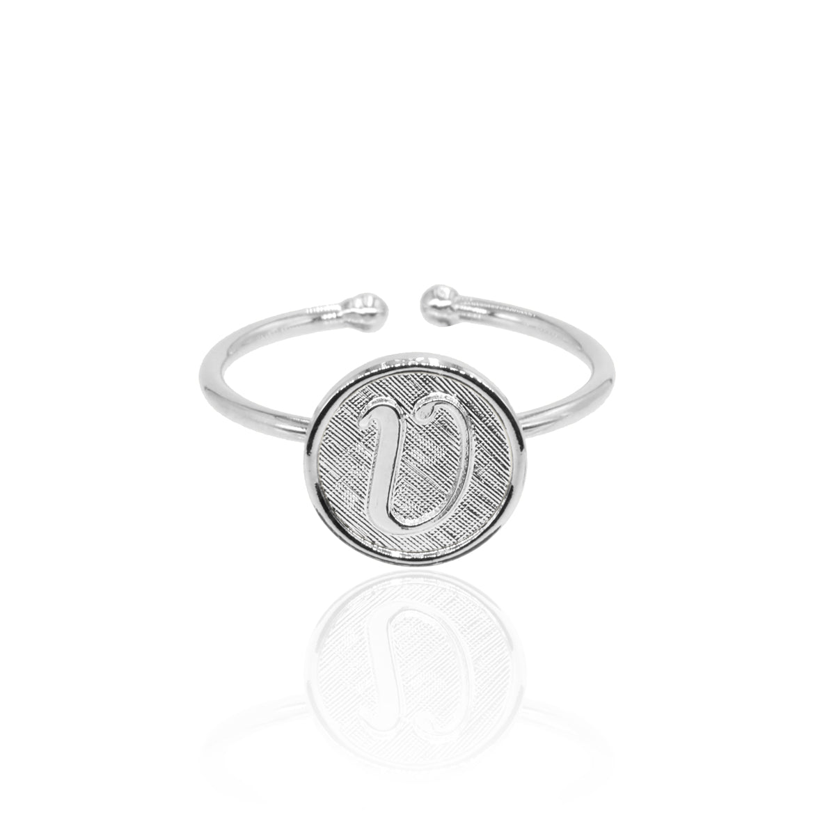 Bague initiale lettre V ajustable argenté