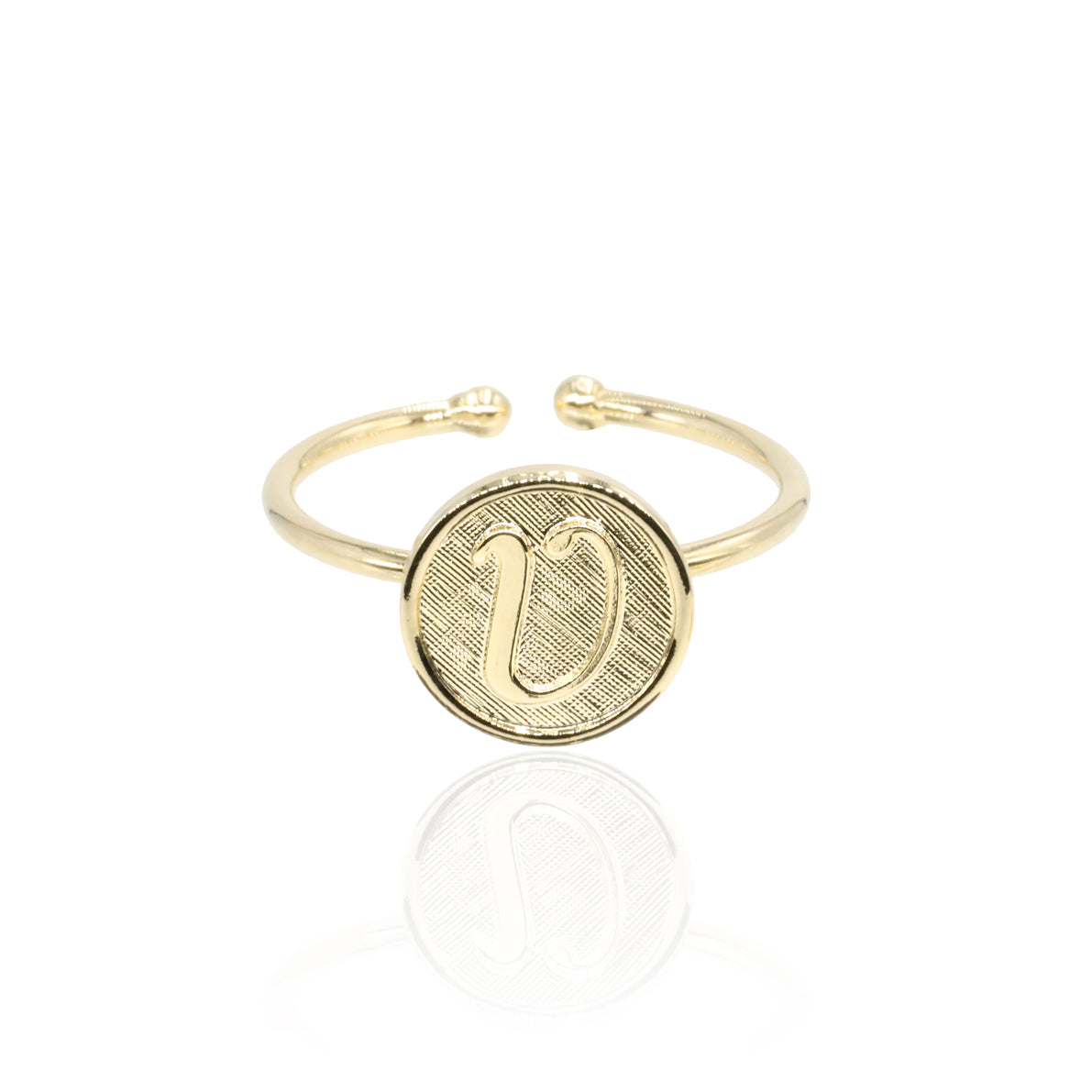 Bague initiale lettre V plaqué or