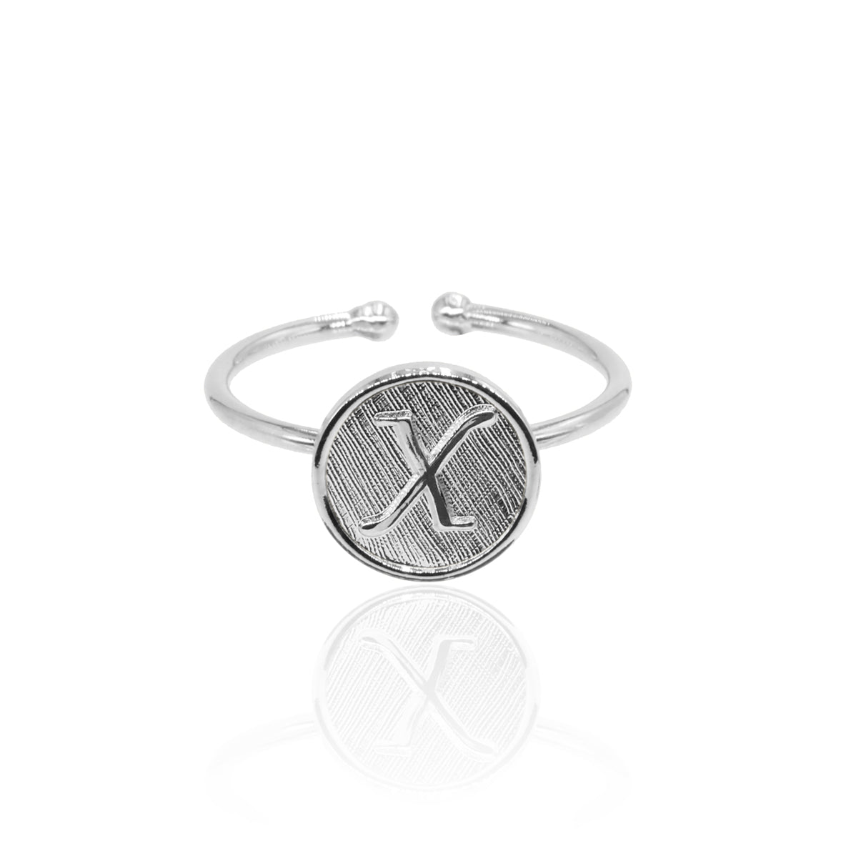 Bague initiale lettre X argenté ajustable