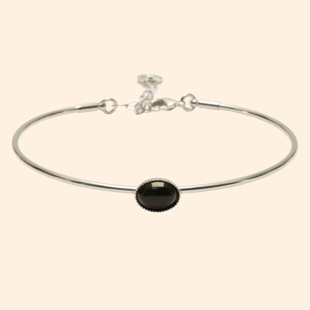 Jonc doré ajustable pierre agate noir
