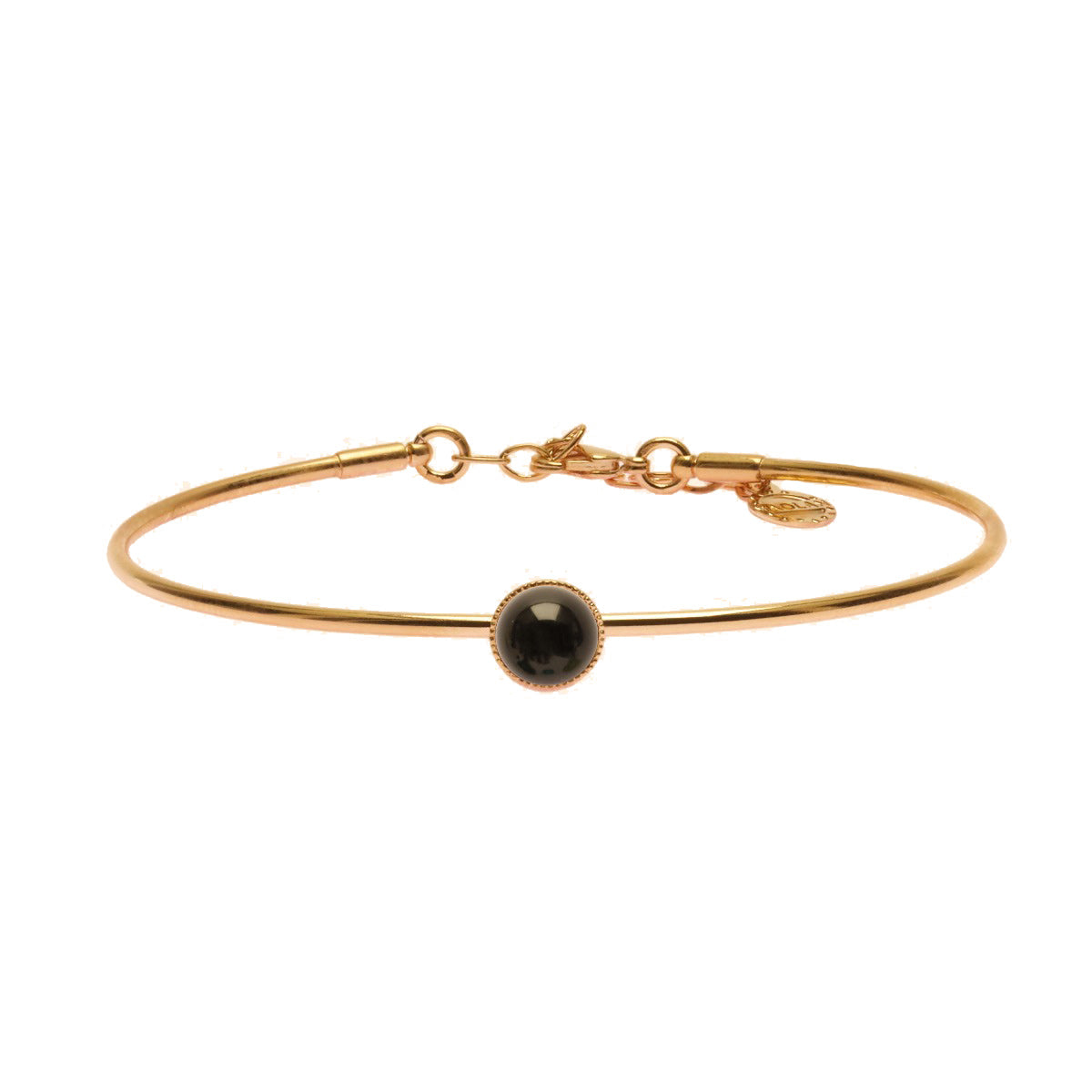Jonc ajustable doré agate noir