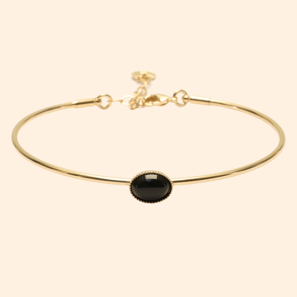 Jonc doré ajustable agate noir