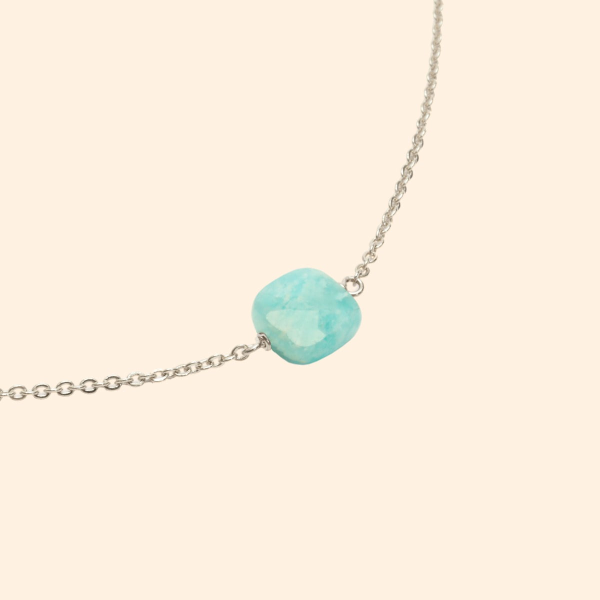 Collier ajustable argenté pierre amazonite